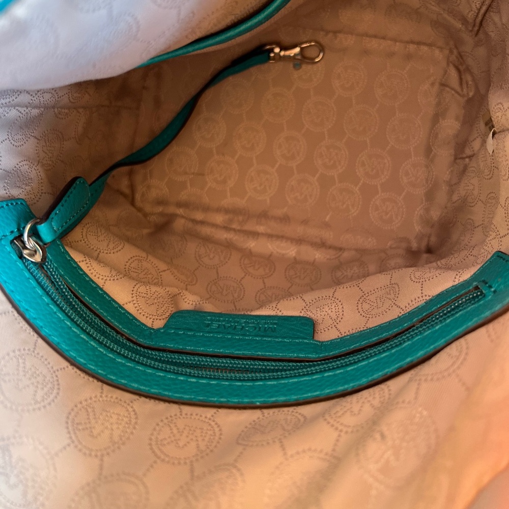 Dark Teal Pebbled Leather Shoulder Bag - Picture 7 of 10